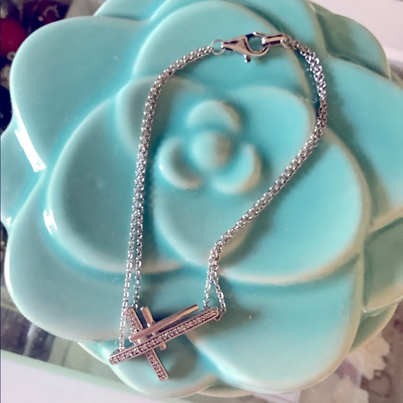 925 Sterling Silver with diamonds double cross bracelet! Perfect condition! - Picture 1 of 4